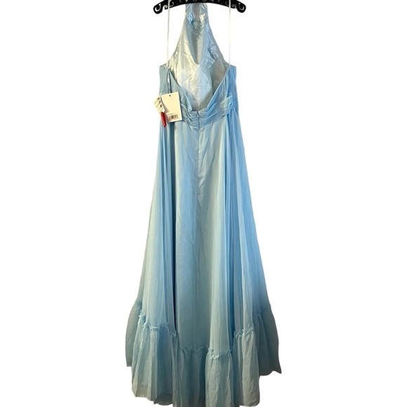 Mac Duggal High Neck Tiered Chiffon Halter Gown Sky Blue 12 NWT 67816 - Picture 6 of 9